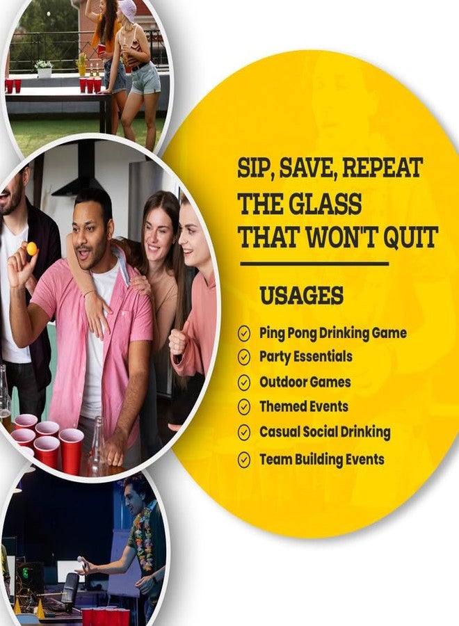 Selibration (Set of 50pcs) Yellow Game Pong Glassess Plastic Reusable Colourful Cups with Balls Perfect for Bachelors, Bachelorette Party, Cocktail Party, Strong Reusable Glass| 4 Balls Included - Image 4